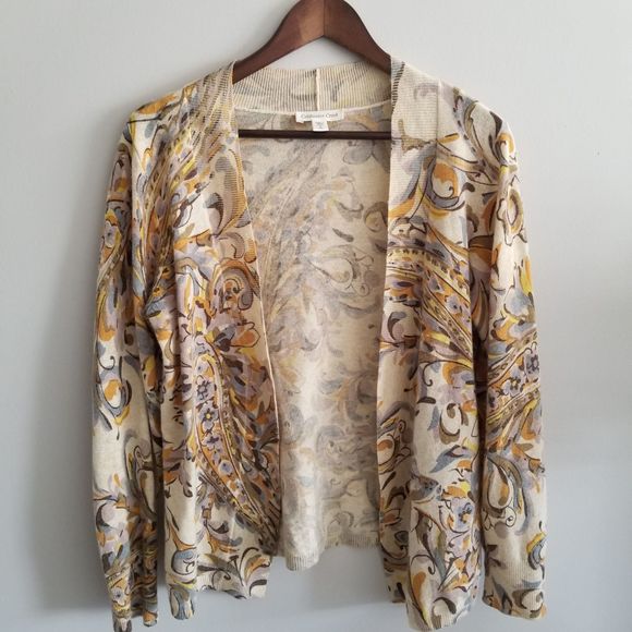 Coldwater Creek Paisley Floral Print Wool Blend Cardigan Size 6-8 - Picture 1 of 6